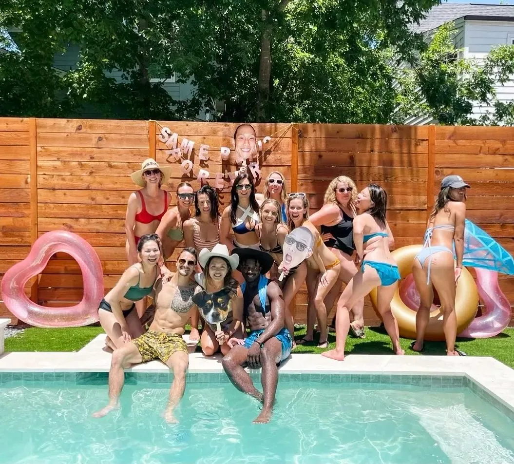 a group of people in a swimming pool