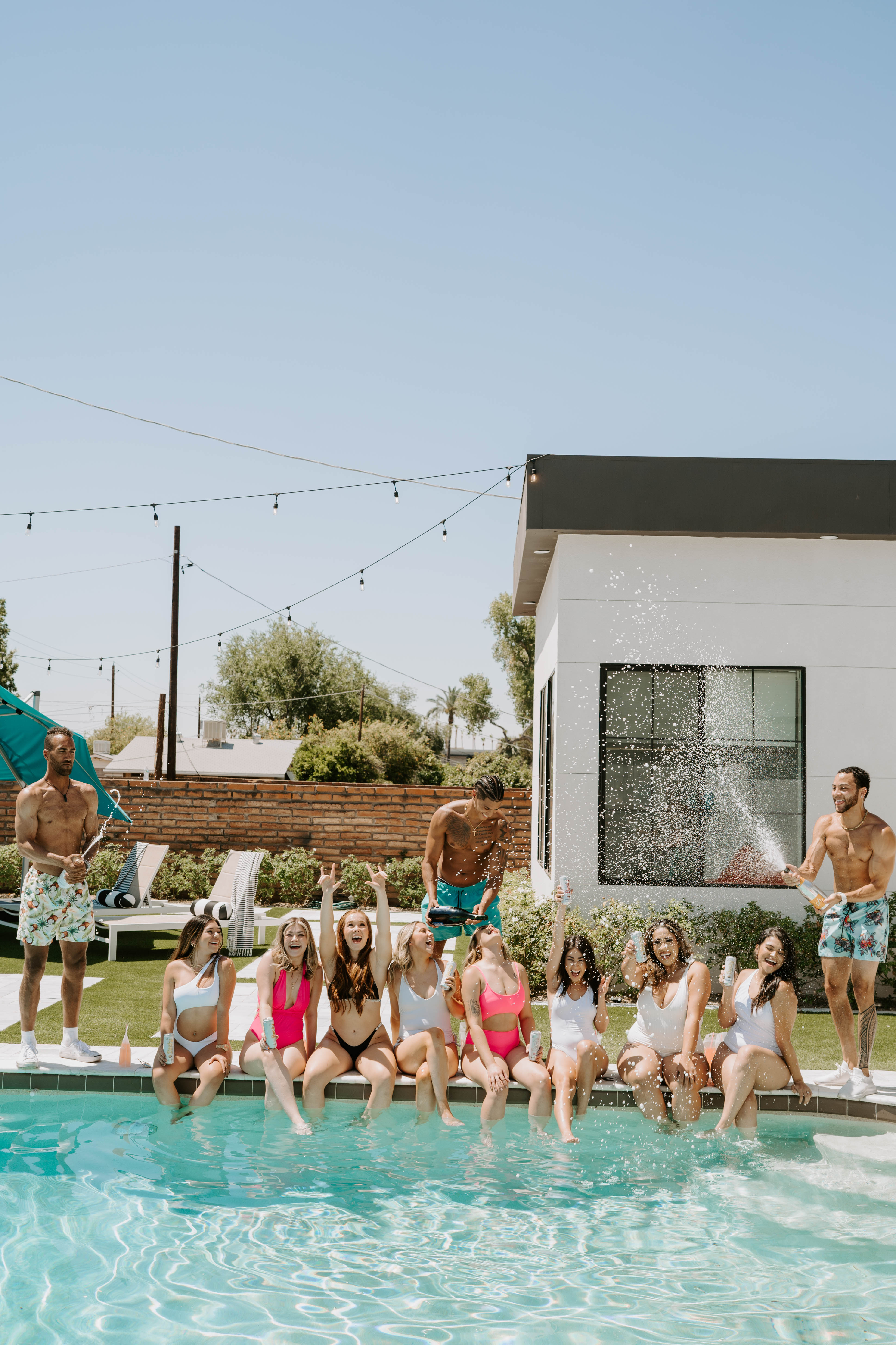 a group of people in a swimming pool