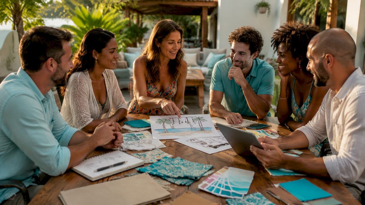 Group planning theme night around table