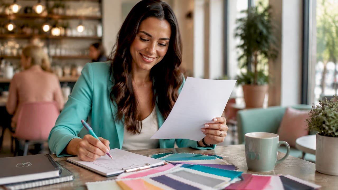 Event planner reviewing party entertainer documents