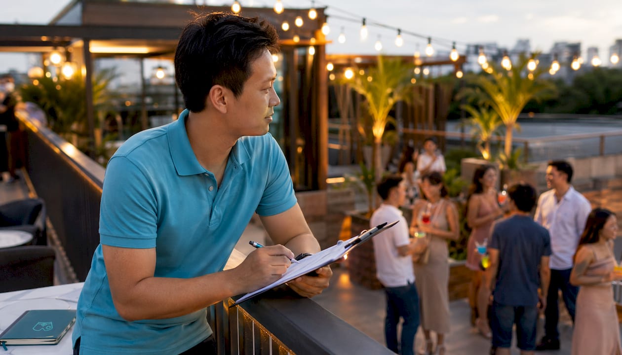 Host observing guest engagement at party