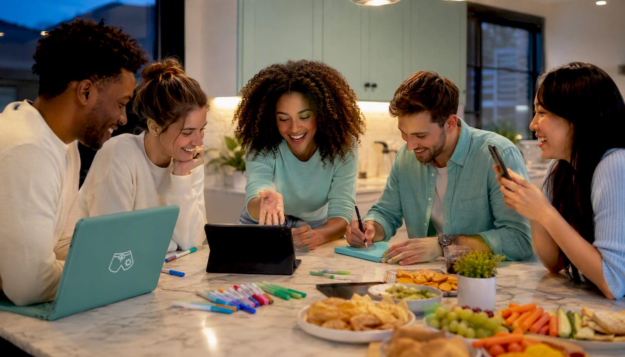 Friends planning hosted experience around table