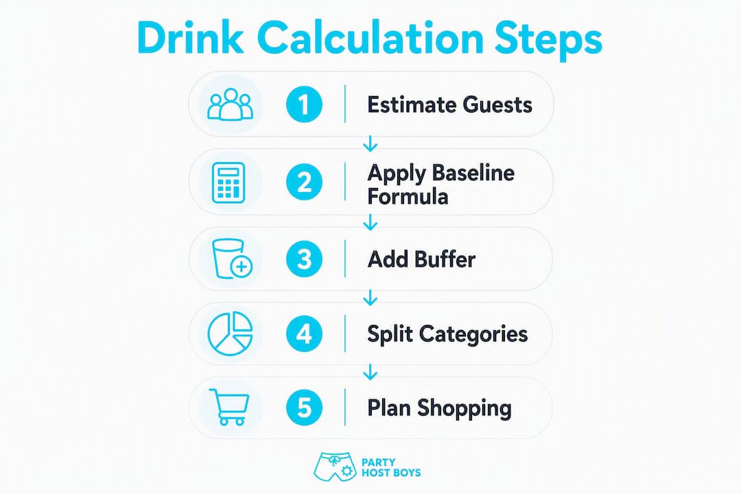 Infographic illustrating party drink quantity steps
