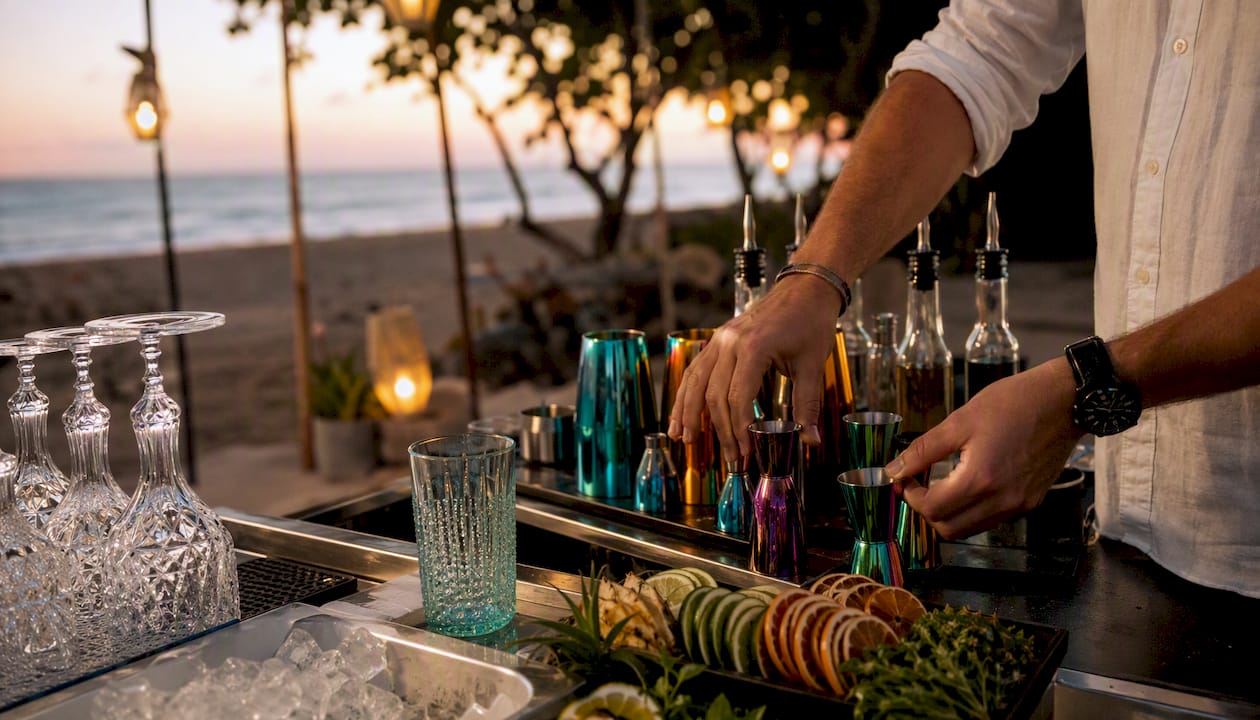 Elegant premium mobile bar setup with glassware