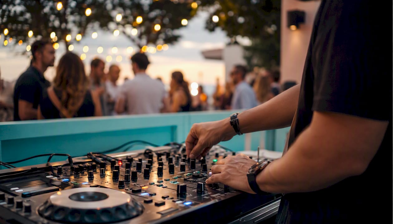 DJ hands adjusting mixer controls
